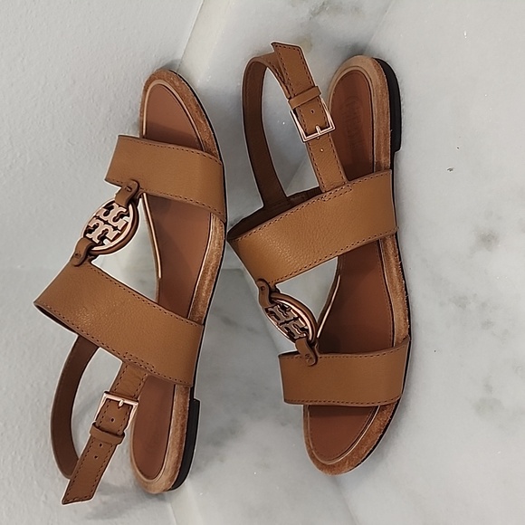 Tory Burch Sandals Straps Brown Rose Gold Size 7.5 - Picture 10 of 12